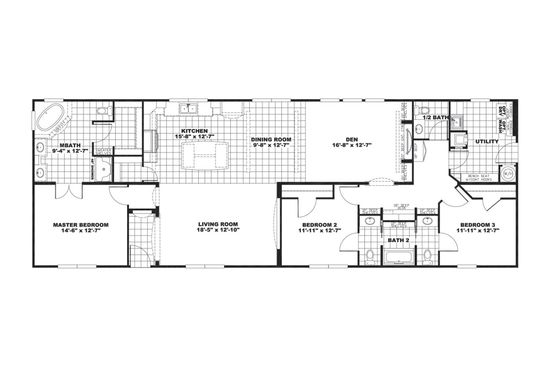 The BORDEAUX ELITE Floor Plan. This Manufactured Mobile Home features 3 bedrooms and 2 baths.
