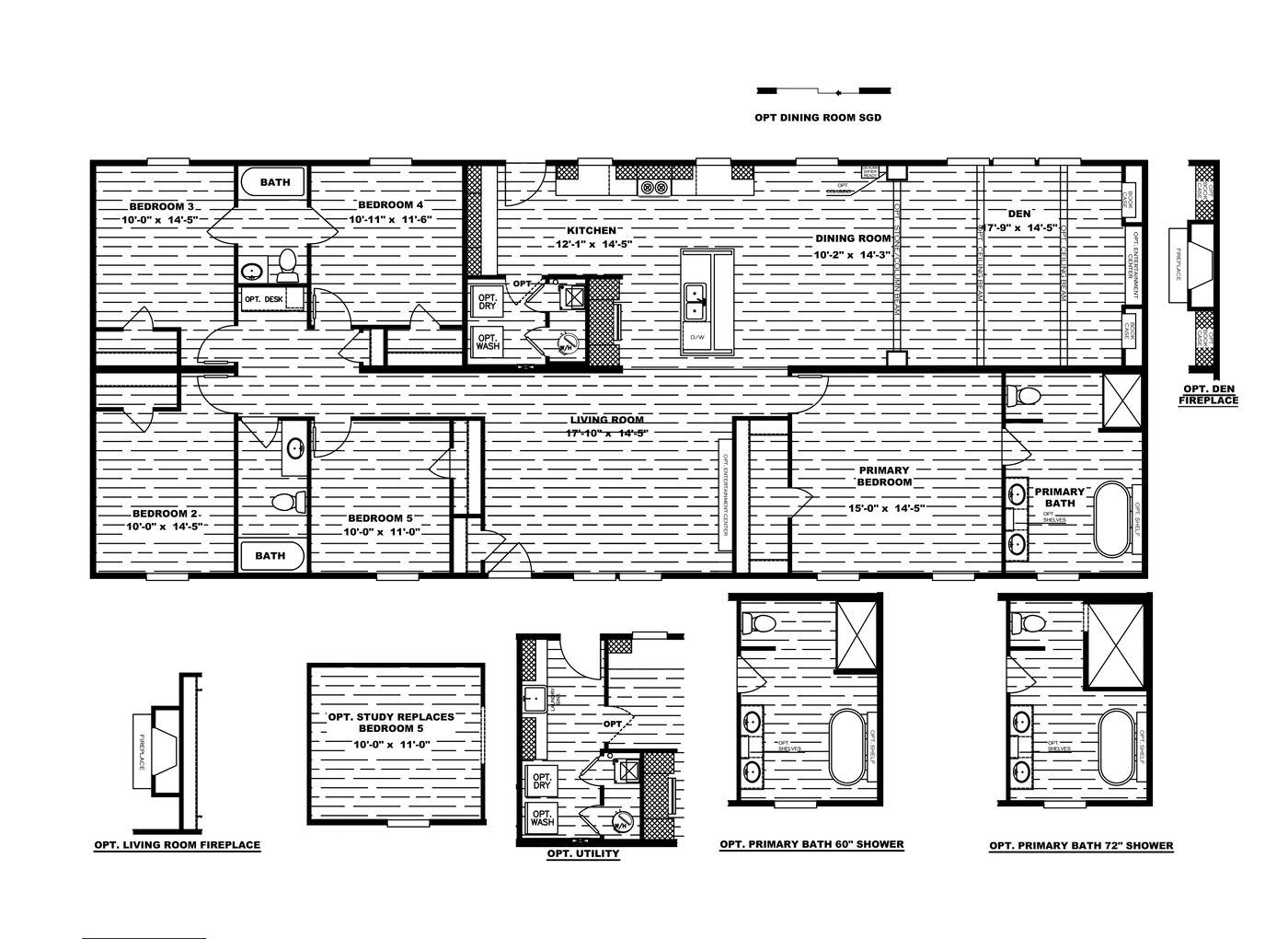 The THE FUSION 32H Floor Plan. This Manufactured Mobile Home features 5 bedrooms and 3 baths.