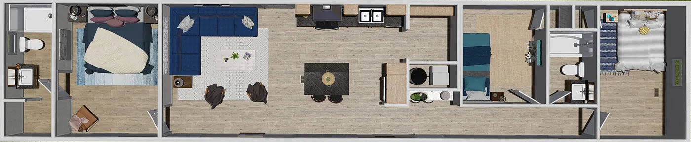 The WALK THE LINE Floor Plan. This Manufactured Mobile Home features 3 bedrooms and 2 baths.