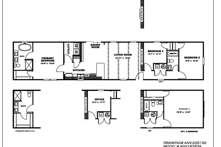The THE ANNIVERSARY 76 Floor Plan. This Manufactured Mobile Home features 3 bedrooms and 2 baths.