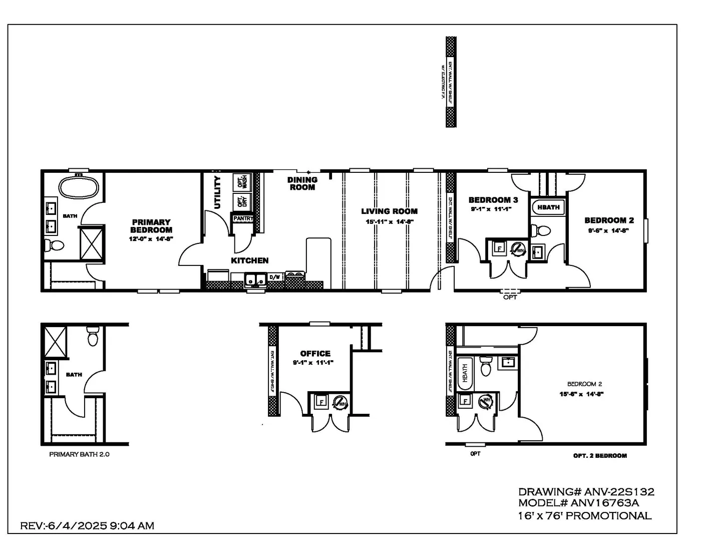 The THE ANNIVERSARY 76 Floor Plan. This Manufactured Mobile Home features 3 bedrooms and 2 baths.