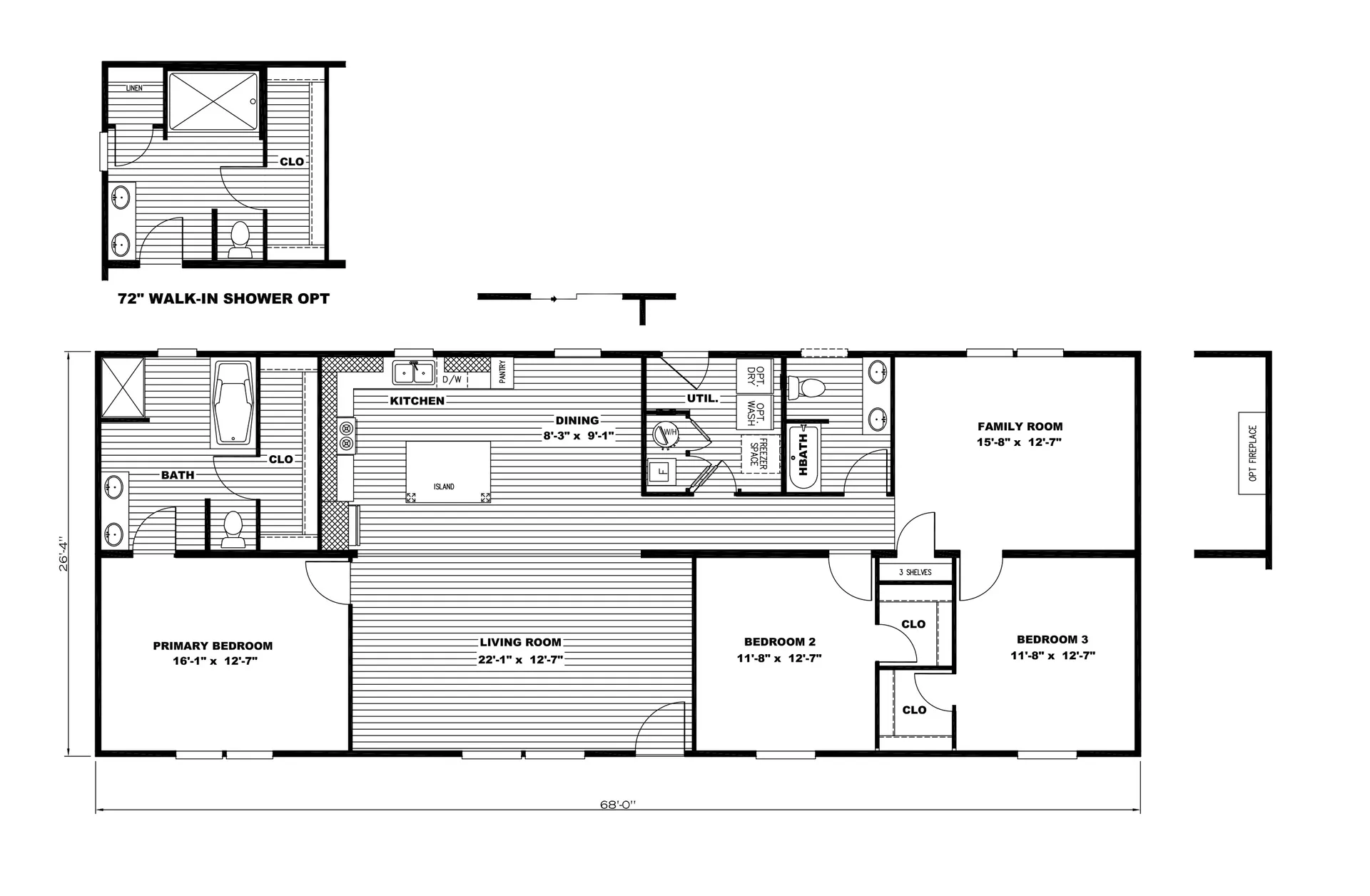 Ultra Flex Hercules 28X68 3BR Flooplan