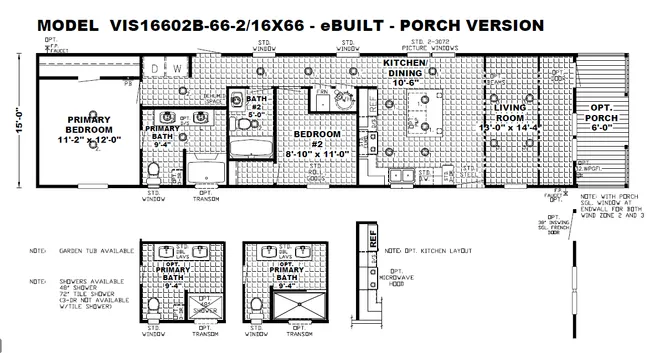The THE LODGE Floor Plan. This Manufactured Mobile Home features 2 bedrooms and 2 baths.