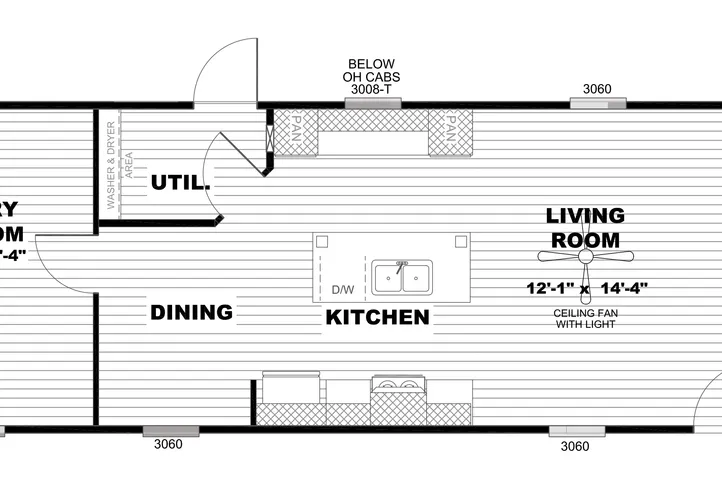 The SELECT 16723B Floor Plan. This Manufactured Mobile Home features 3 bedrooms and 2 baths.