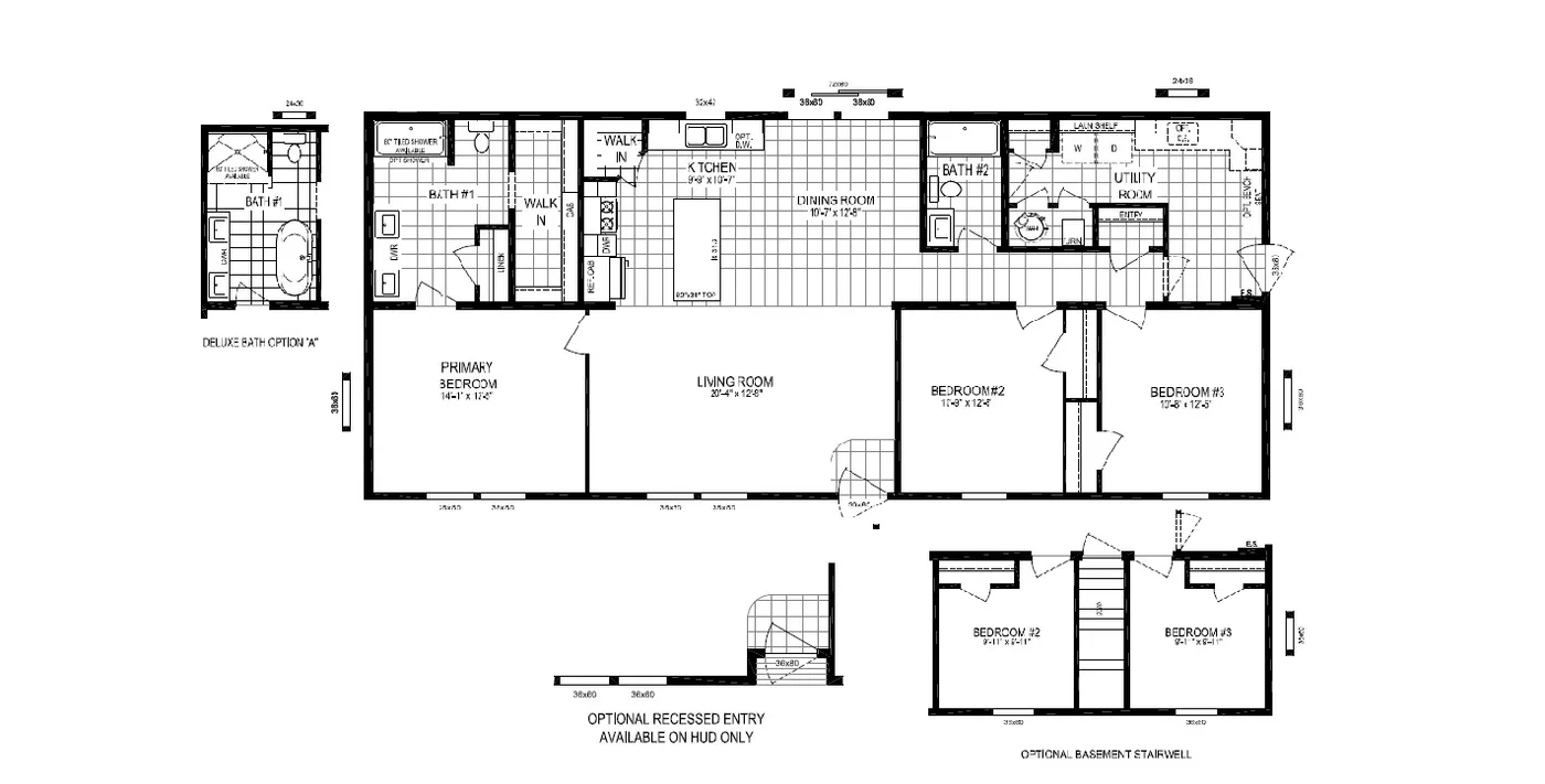 The MICHIGAN AVE/6028-MS026-1 SECT Floor Plan. This Manufactured Mobile Home features 3 bedrooms and 2 baths.