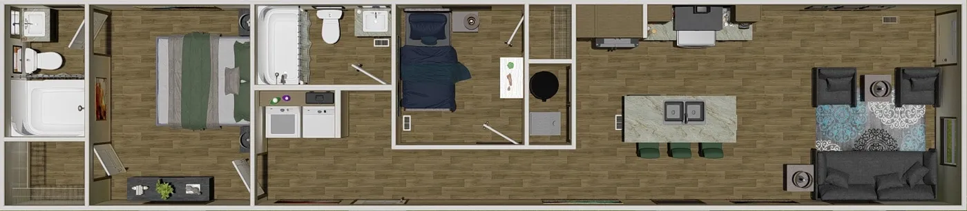 The CORTES 6414-1460 Floor Plan. This Manufactured Mobile Home features 2 bedrooms and 2 baths.