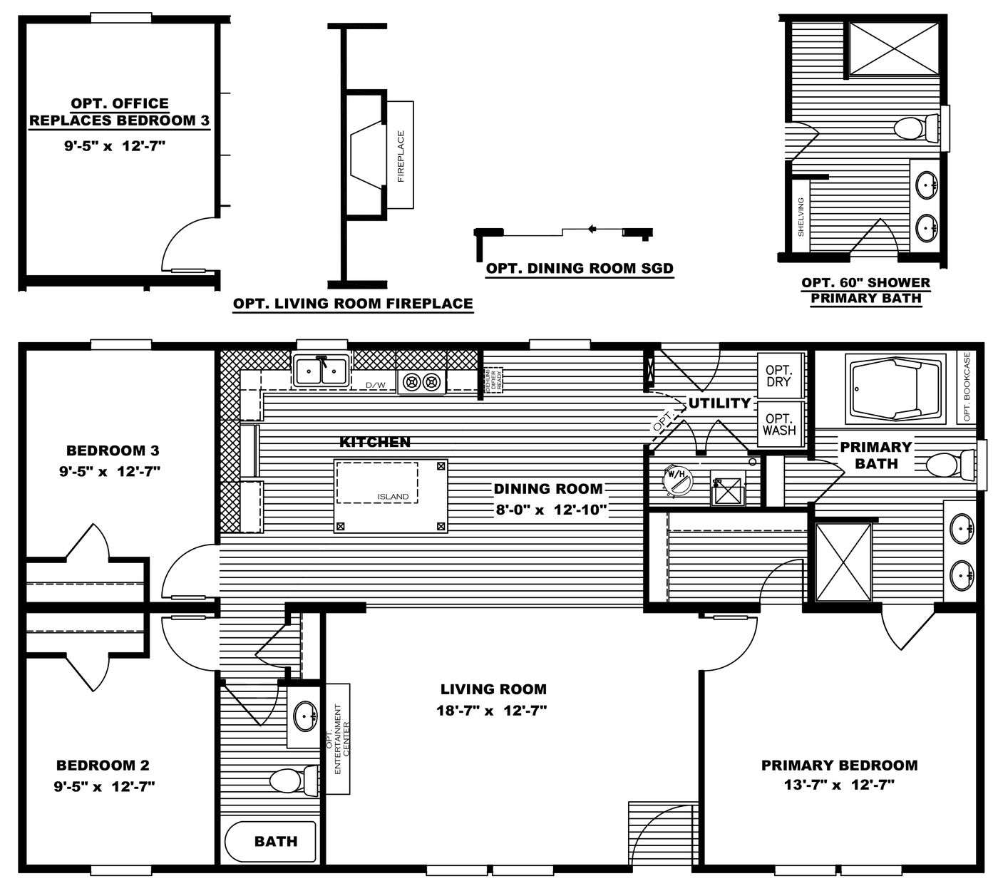 The TRADITION 48 Floor Plan. This Manufactured Mobile Home features 3 bedrooms and 2 baths.