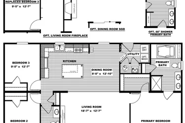 The TRADITION 48 Floor Plan. This Manufactured Mobile Home features 3 bedrooms and 2 baths.