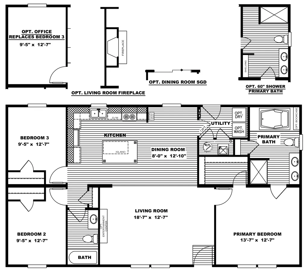 The TRADITION 48 Floor Plan. This Manufactured Mobile Home features 3 bedrooms and 2 baths.