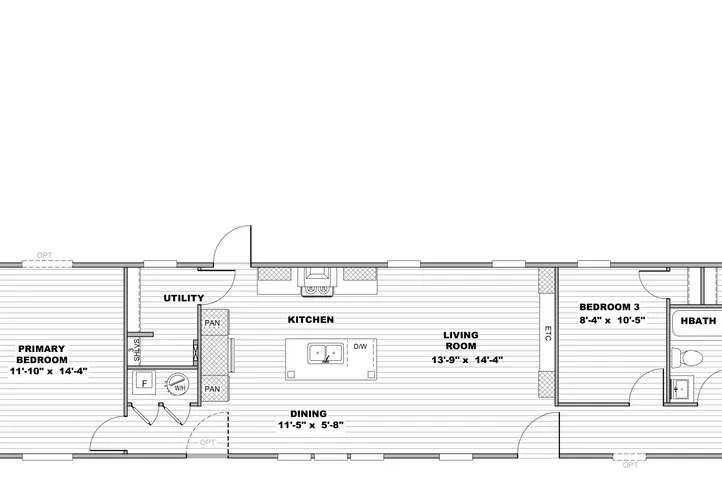 The RESOLUTION 16763X Floor Plan. This Manufactured Mobile Home features 3 bedrooms and 2 baths.