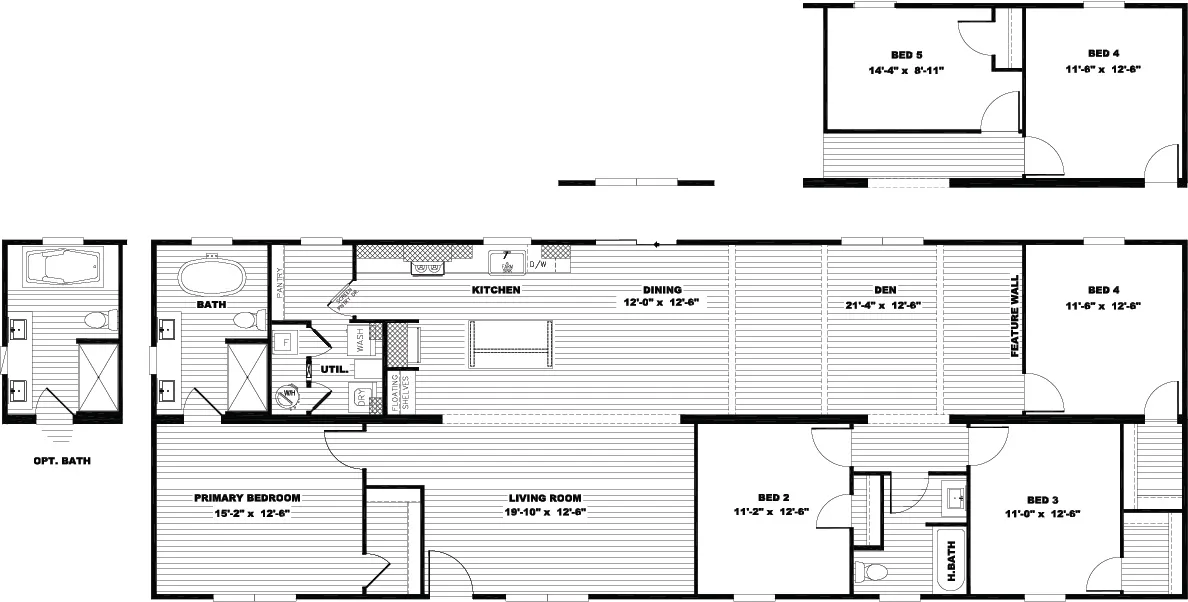The TINSLEY Floor Plan. This Manufactured Mobile Home features 4 bedrooms and 2 baths.