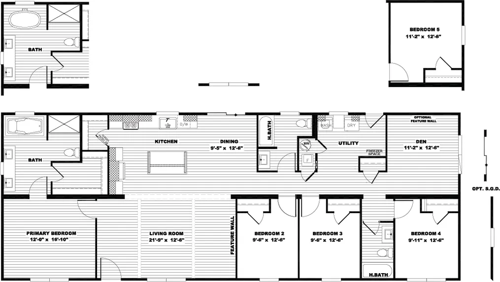The FARM 3 FLEX Floor Plan. This Manufactured Mobile Home features 4 bedrooms and 3 baths.