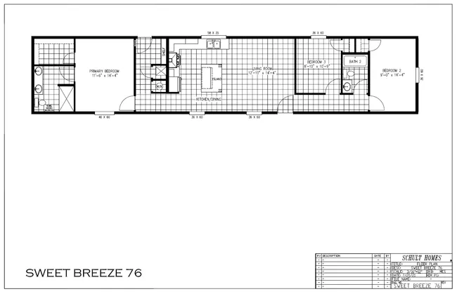The SWEET BREEZE 76 Floor Plan. This Manufactured Mobile Home features 3 bedrooms and 2 baths.