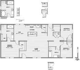 The THE REVEAL Floor Plan. This Manufactured Mobile Home features 3 bedrooms and 2 baths.