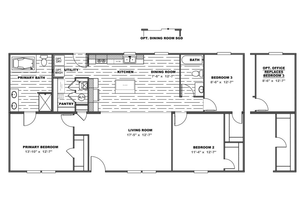 The THE EAGLE 52 Floor Plan. This Manufactured Mobile Home features 3 bedrooms and 2 baths.