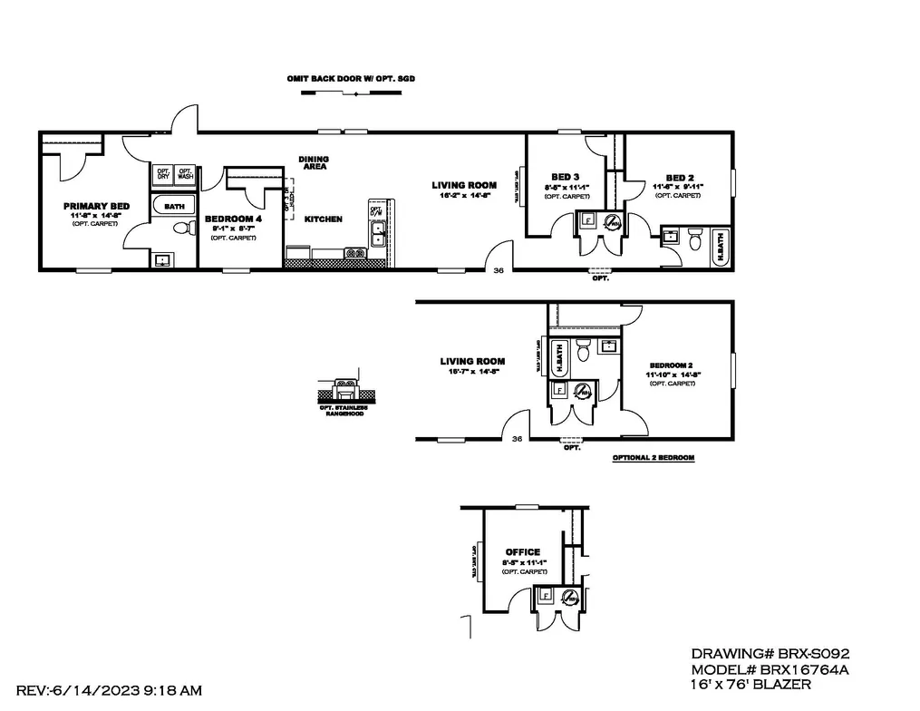 The BLAZER 76 4A Floor Plan. This Manufactured Mobile Home features 4 bedrooms and 2 baths.