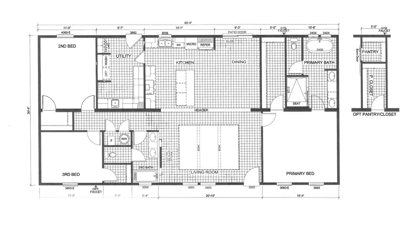 The EASY LIVIN' Floor Plan. This Manufactured Mobile Home features 3 bedrooms and 2 baths.