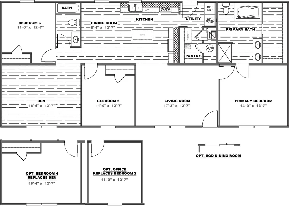 The THE EAGLE 60 Floor Plan. This Manufactured Mobile Home features 3 bedrooms and 2 baths.
