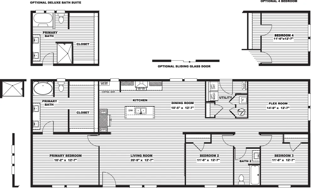 The CROCKETT Floor Plan. This Manufactured Mobile Home features 3 bedrooms and 2 baths.