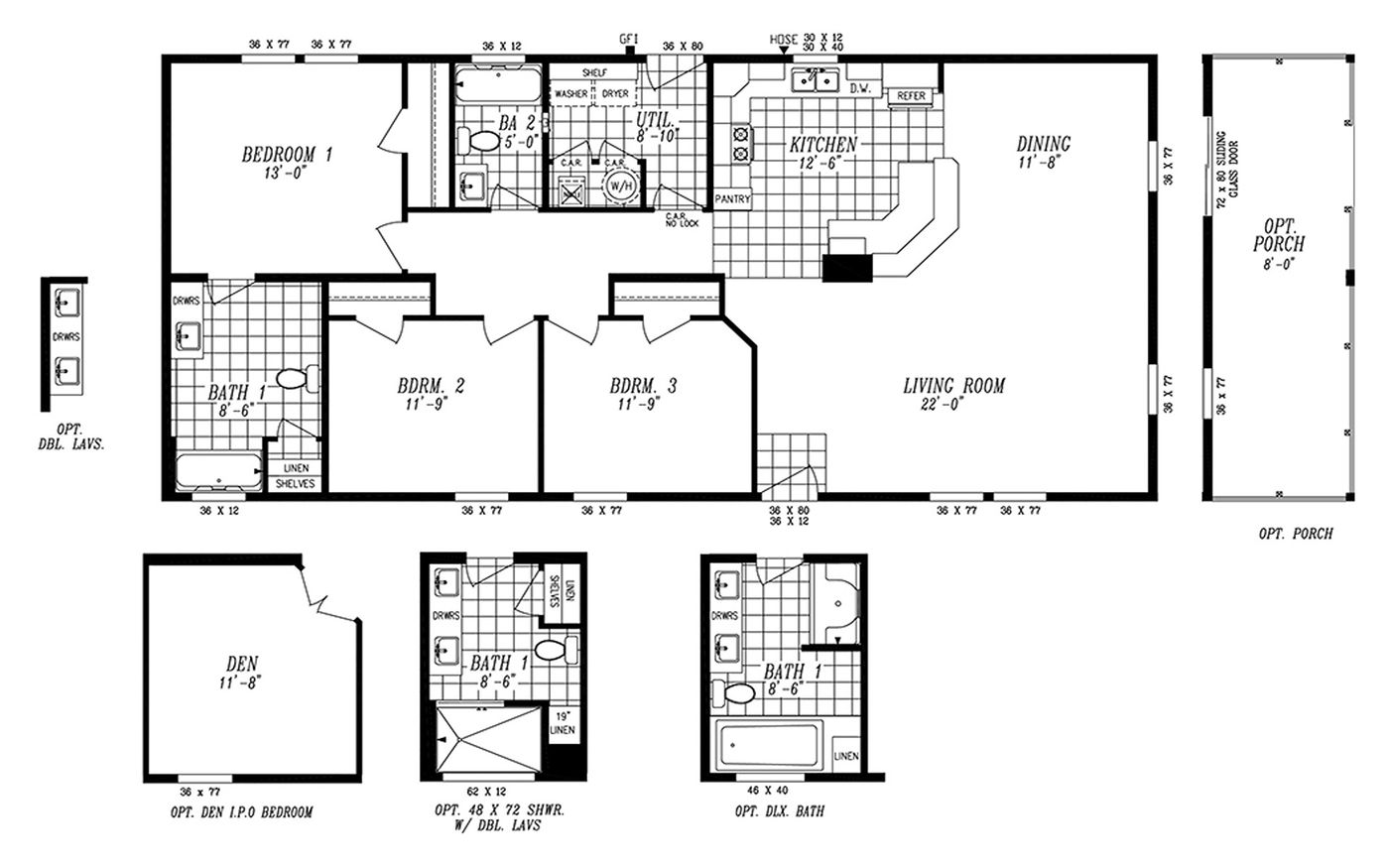 The 2021 COLUMBIA RIVER (NEW) Floor Plan. This Manufactured Mobile Home features 3 bedrooms and 2 baths.