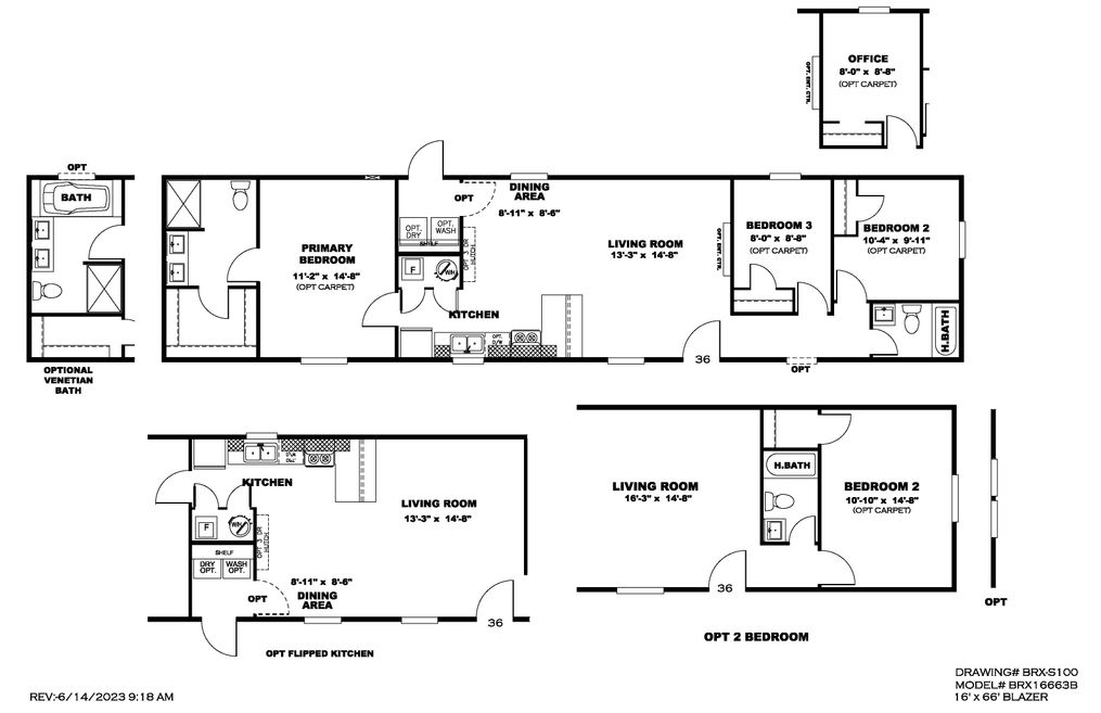 The BLAZER 66 B Floor Plan. This Manufactured Mobile Home features 3 bedrooms and 2 baths.