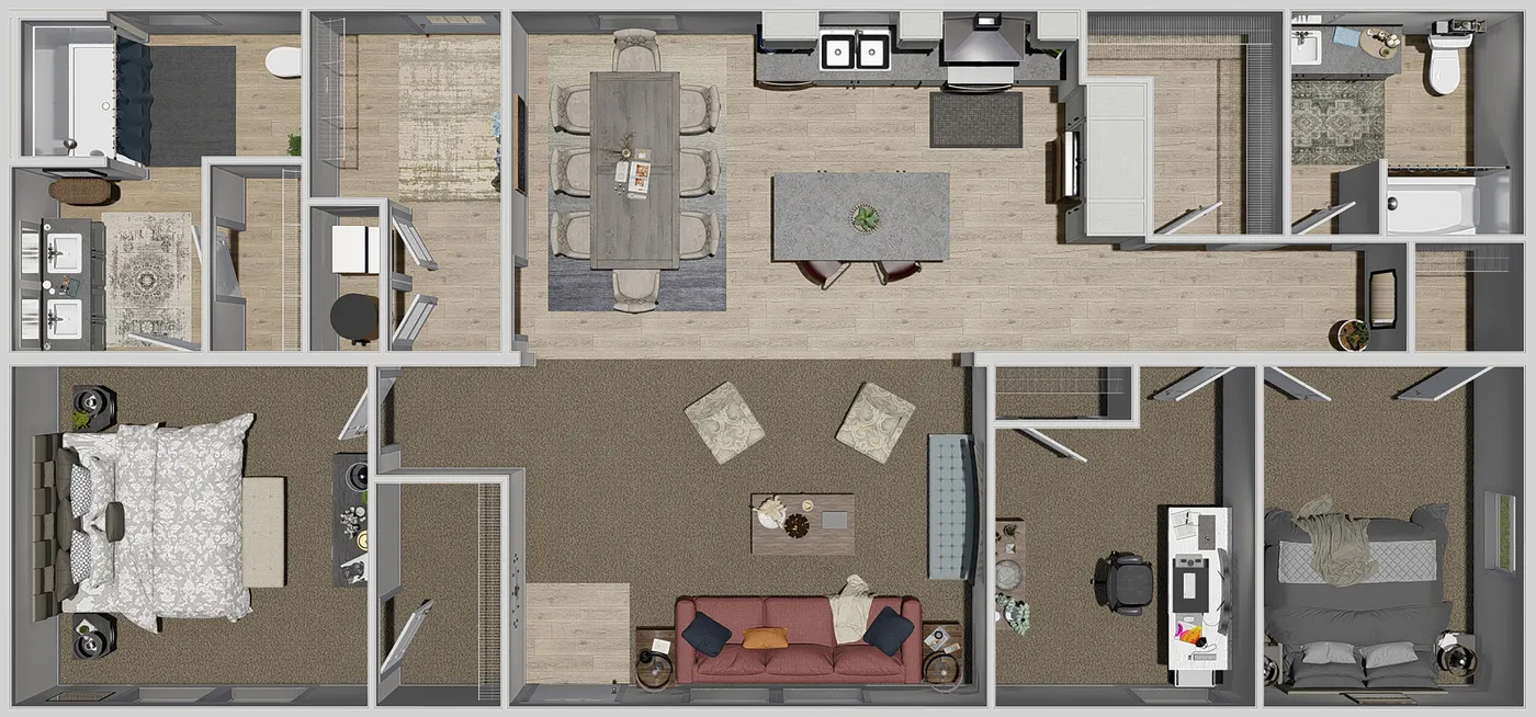The LEAN ON ME Floor Plan. This Manufactured Mobile Home features 3 bedrooms and 2 baths.
