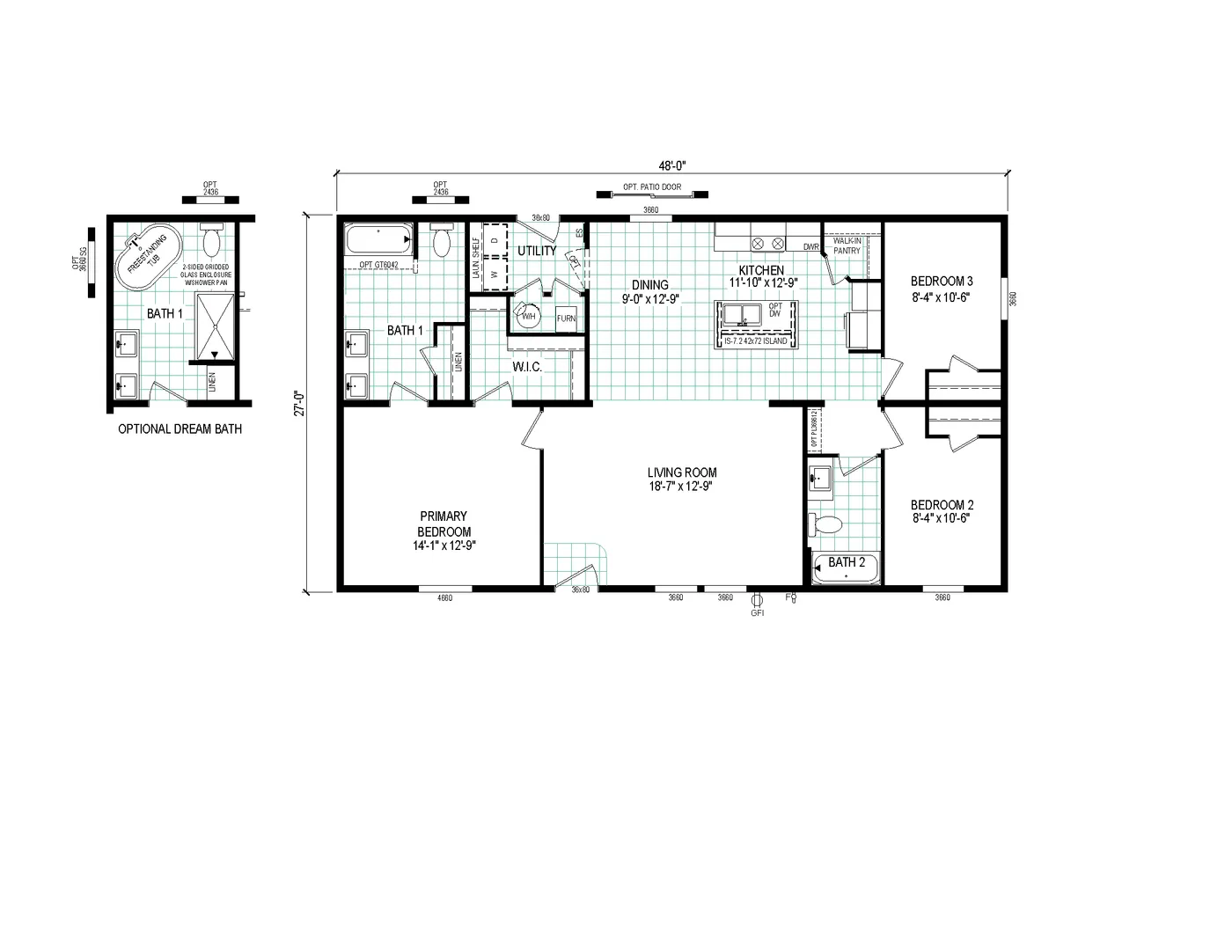 The 4828-5783 THE PULSE Floor Plan. This Manufactured Mobile Home features 3 bedrooms and 2 baths.