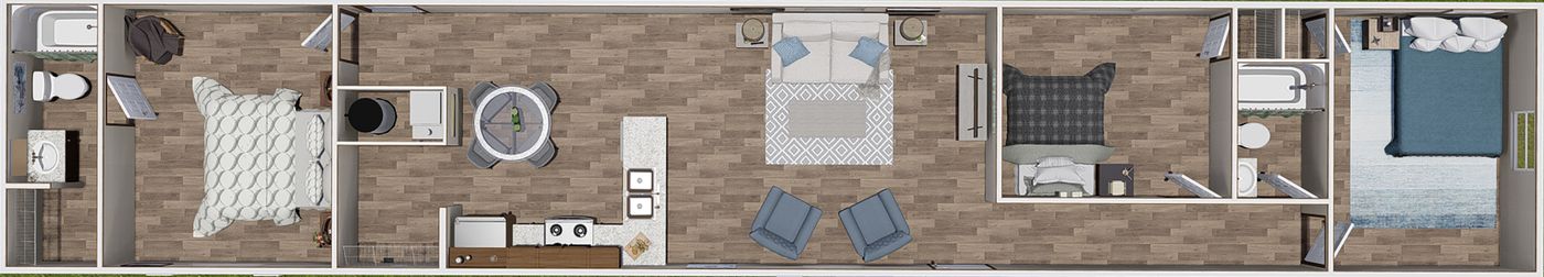 The GLORY Floor Plan. This Manufactured Mobile Home features 3 bedrooms and 2 baths.