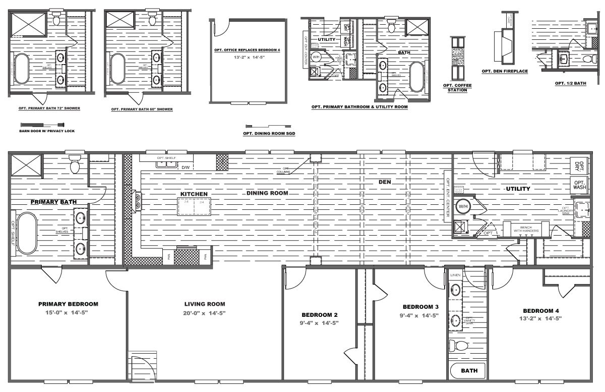 The THE FUSION 32B Floor Plan. This Manufactured Mobile Home features 4 bedrooms and 2 baths.