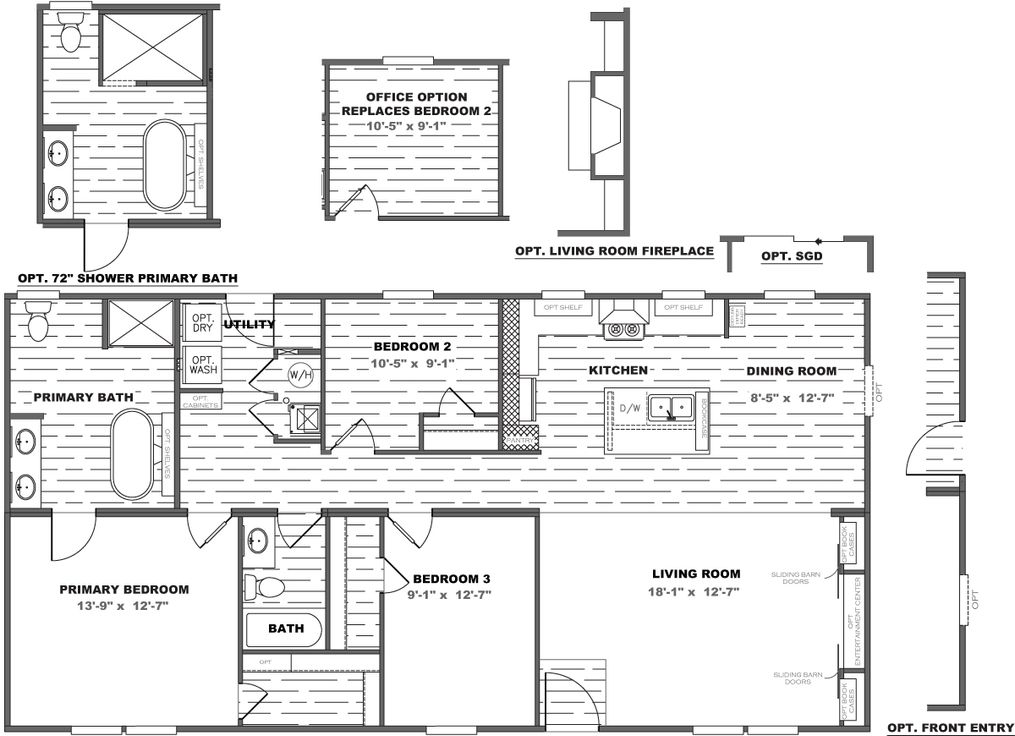 The THE RESERVE 52 Floor Plan. This Manufactured Mobile Home features 3 bedrooms and 2 baths.