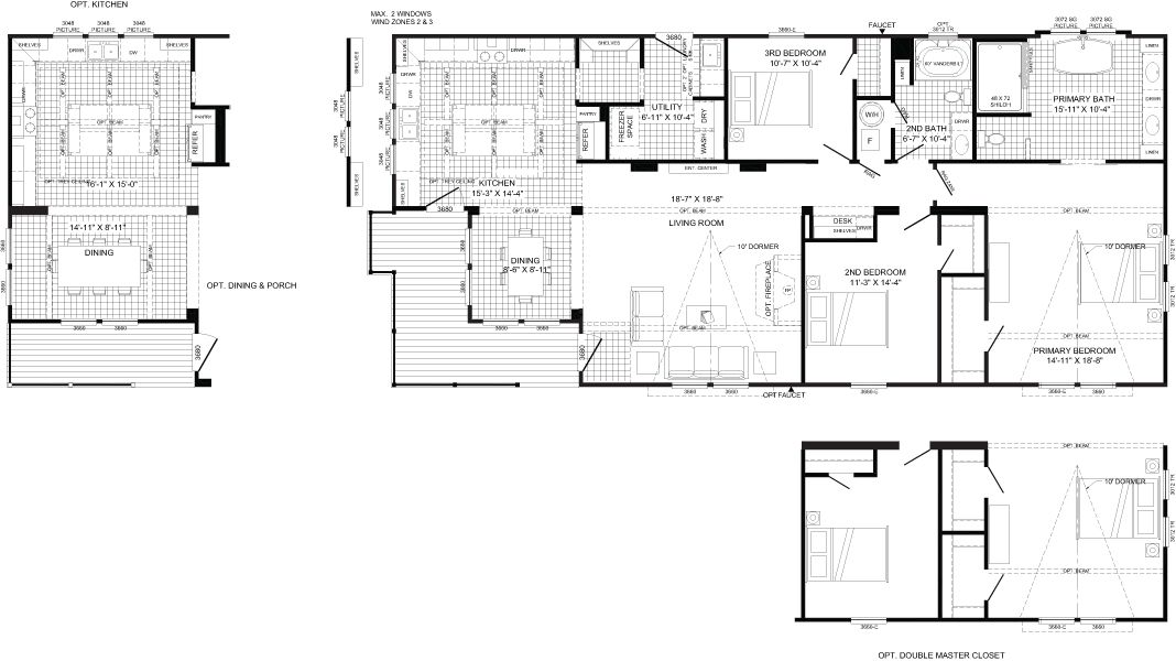 The THE LULAMAE Floor Plan. This Manufactured Mobile Home features 3 bedrooms and 2 baths.