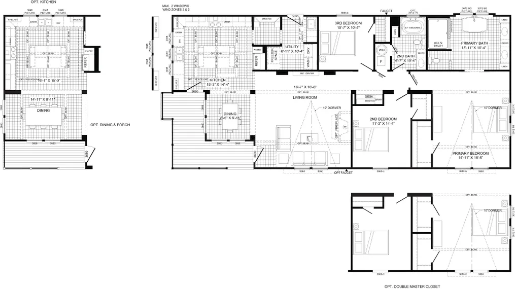 The THE LULAMAE Floor Plan. This Manufactured Mobile Home features 3 bedrooms and 2 baths.