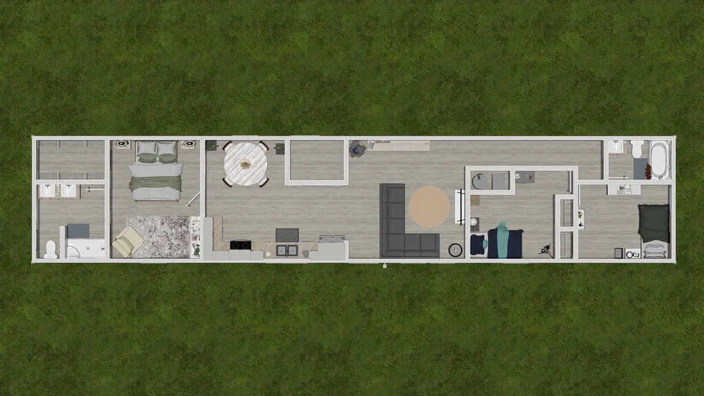 The 4207 "EMERALD" 7616 Floor Plan. This Manufactured Mobile Home features 3 bedrooms and 2 baths.