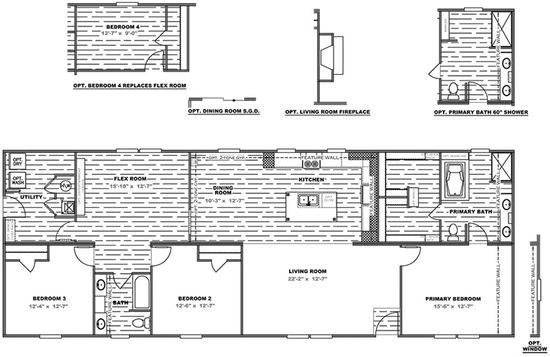 The TRADITION 72 Floor Plan. This Manufactured Mobile Home features 4 bedrooms and 2 baths.