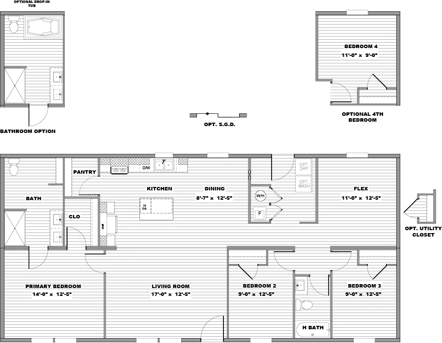 The ASPIRE Floor Plan. This Manufactured Mobile Home features 3 bedrooms and 2 baths.