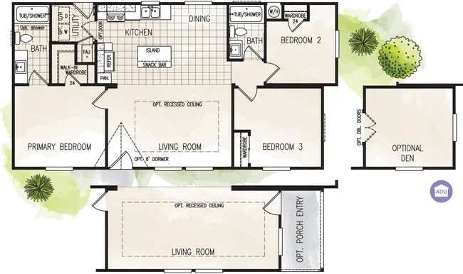 The FAIRPOINT 24463A Floor Plan. This Manufactured Mobile Home features 3 bedrooms and 2 baths.