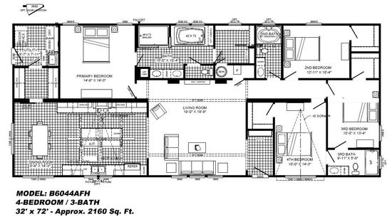 The THE EMMA JEAN Floor Plan. This Manufactured Mobile Home features 4 bedrooms and 3 baths.