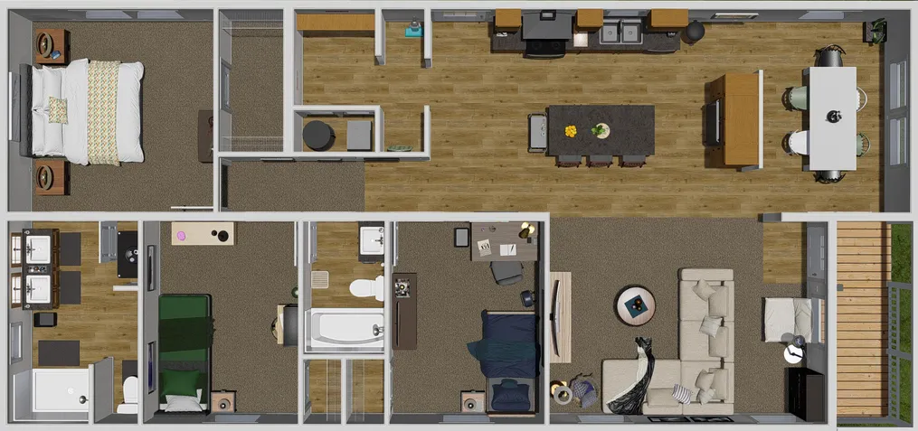 The STAYIN ALIVE Floor Plan. This Modular Home features 3 bedrooms and 2 baths.