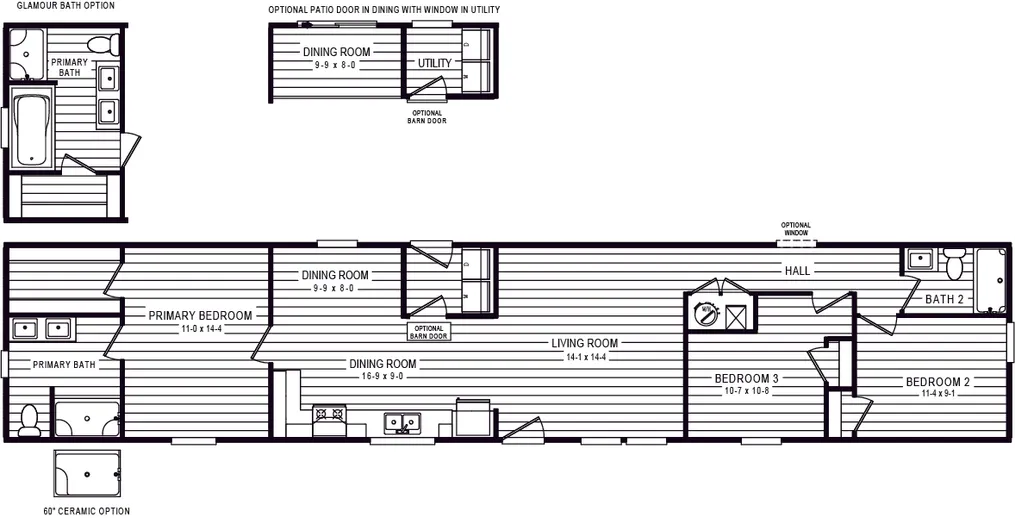 The 4207 "EMERALD" 7616 Floor Plan. This Manufactured Mobile Home features 3 bedrooms and 2 baths.