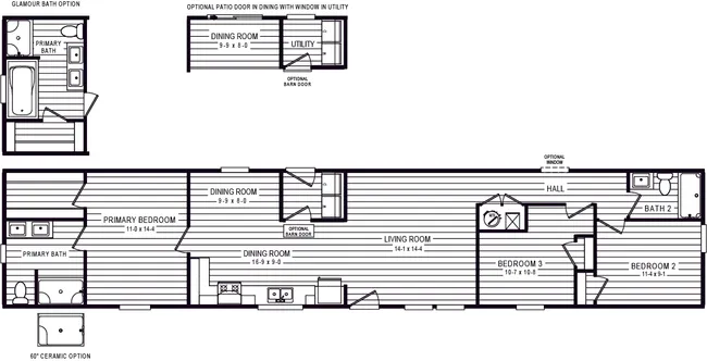 The 4207 "EMERALD" 7616 Floor Plan. This Manufactured Mobile Home features 3 bedrooms and 2 baths.