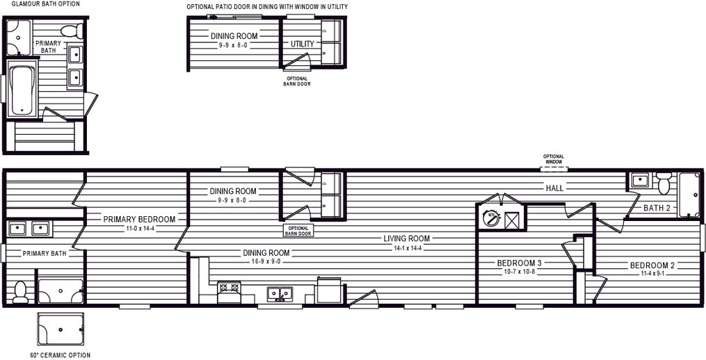 The 4207 "EMERALD" 7616 Floor Plan. This Manufactured Mobile Home features 3 bedrooms and 2 baths.