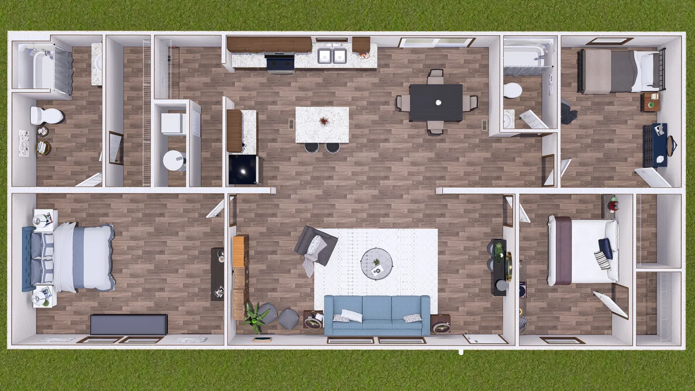 The SPRUCE Floor Plan. This Manufactured Mobile Home features 3 bedrooms and 2 baths.