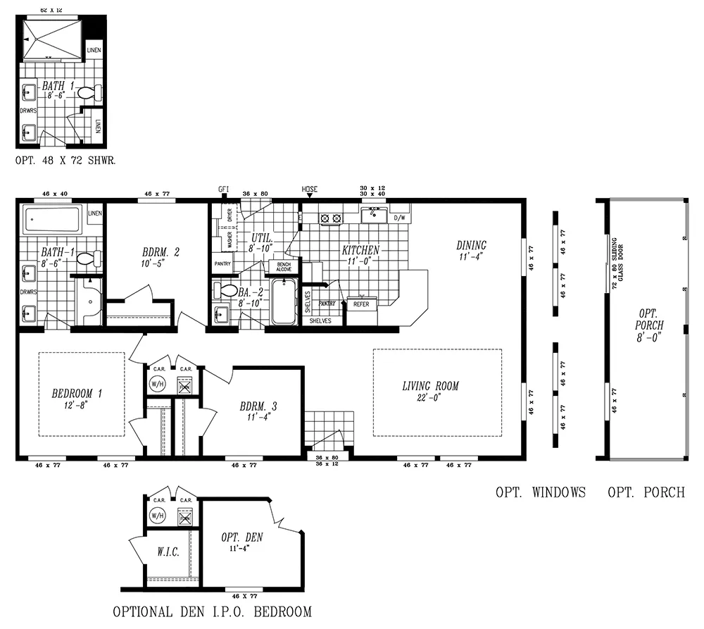 The 9590-S MAJESTIC (NEW) Floor Plan. This Manufactured Mobile Home features 3 bedrooms and 2 baths.