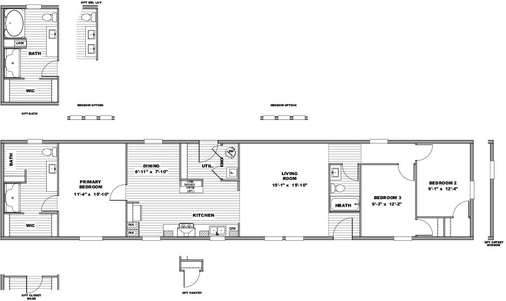 The THE GRAND Floor Plan. This Manufactured Mobile Home features 3 bedrooms and 2 baths.