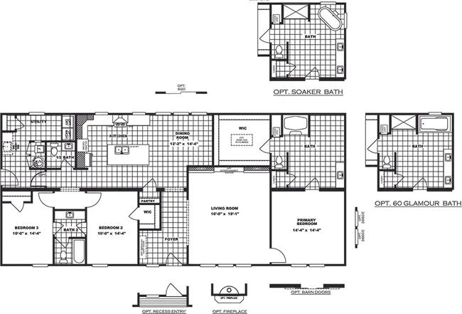 The COUNTRY AIRE Floor Plan. This Manufactured Mobile Home features 3 bedrooms and 3 baths.