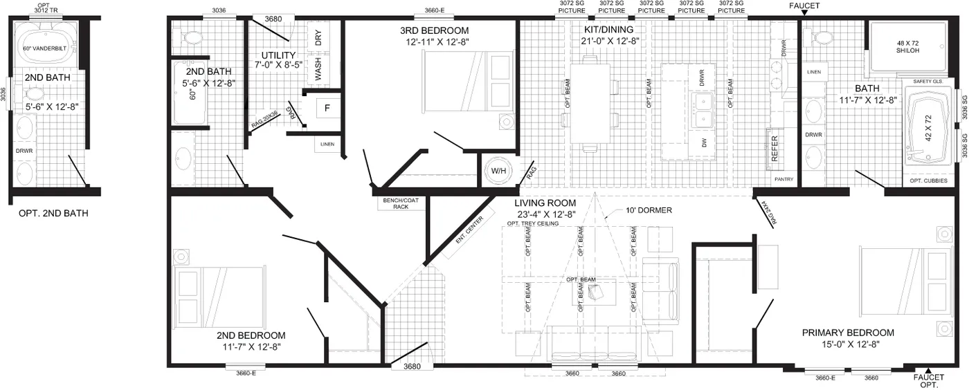 The THE AVALYN Floor Plan. This Manufactured Mobile Home features 3 bedrooms and 2 baths.