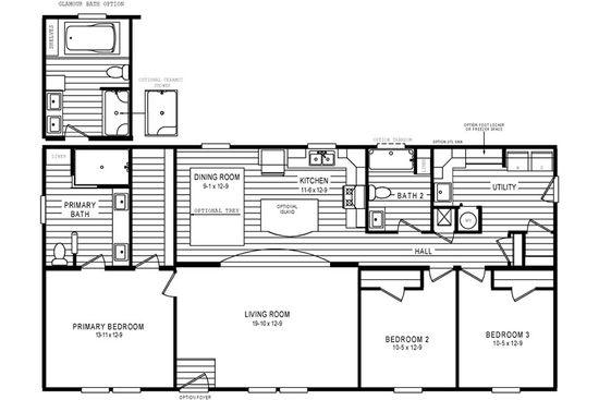 The 5609 ENTERPRISE 5628 Floor Plan. This Manufactured Mobile Home features 3 bedrooms and 2 baths.