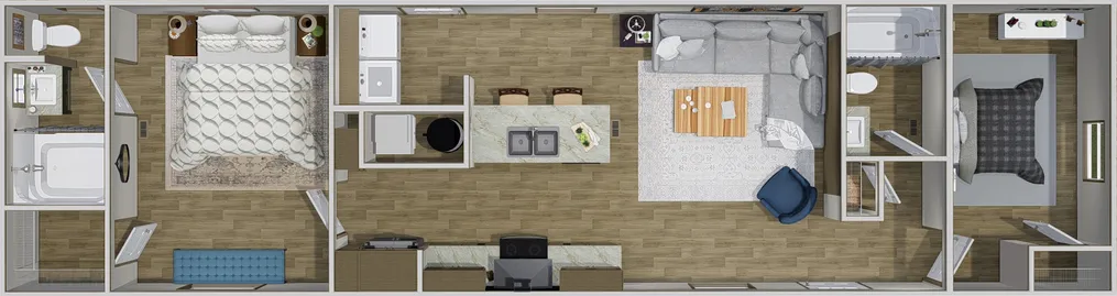 The LEWIS Floor Plan. This Manufactured Mobile Home features 2 bedrooms and 2 baths.