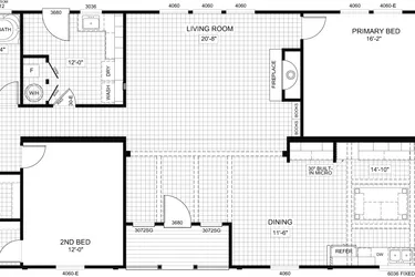 The THE BRYANT Floor Plan. This Manufactured Mobile Home features 4 bedrooms and 2 baths.