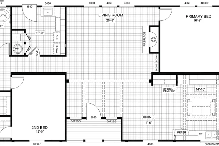 The THE BRYANT Floor Plan. This Manufactured Mobile Home features 4 bedrooms and 2 baths.